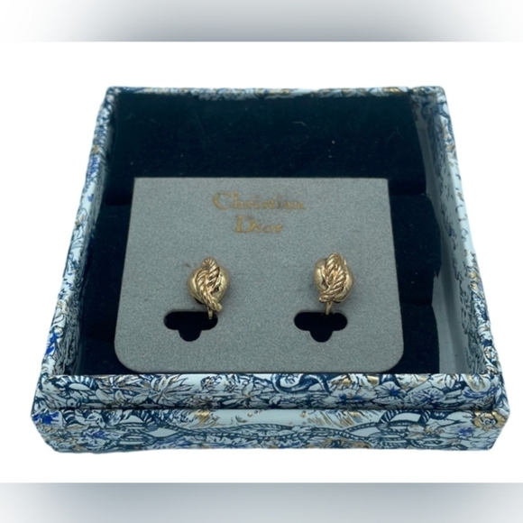 Christian Dior Twisted Ribbon Gold Clip-On Earrings with Box and COA - Picture 1 of 8